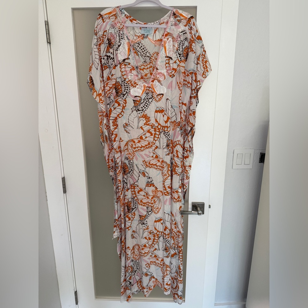 TAJ by Sabrina Crippa Orange and White Butterfly Kaftan
